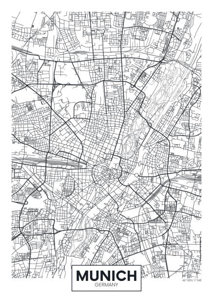 szczegółowy plakat wektorowy mapa miasta monachium - munich stock illustrations