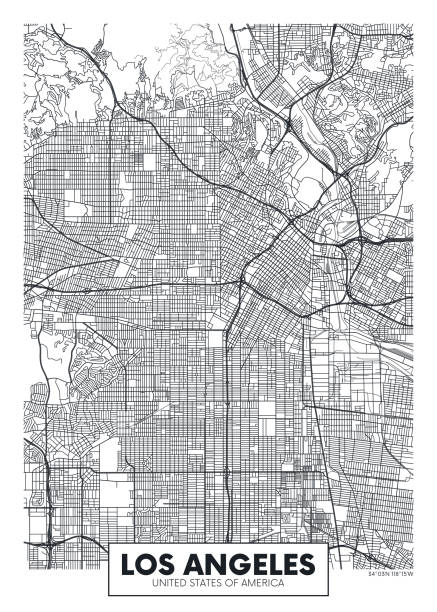 Vector poster map city Los Angeles Vector poster map city Los Angeles detailed plan of the city, rivers and streets los angeles stock illustrations