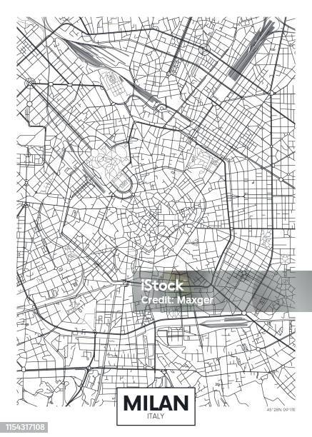 Poster Vettoriale Dettagliato Mappa Della Città Milano - Immagini vettoriali stock e altre immagini di Milano