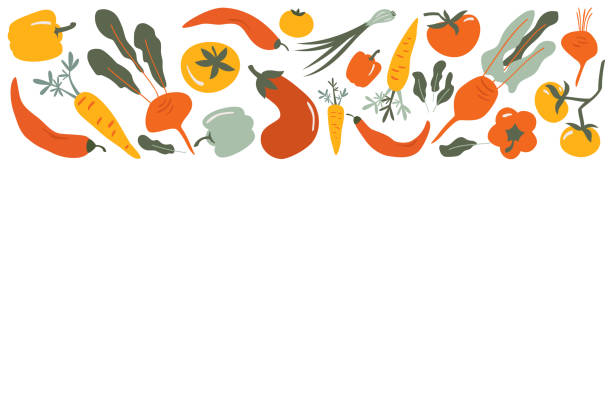 пищевой вектор границы кадр плоские руки обращается овощи - vegetable beet doodle food stock illustrations