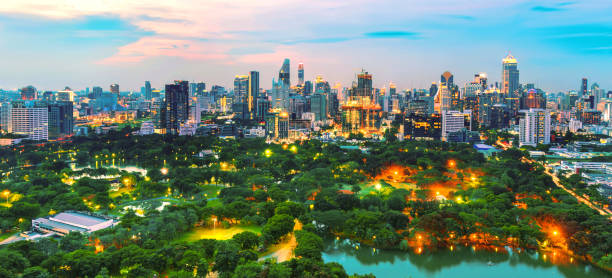 istock Lumpini park and Bangkok at twilight time. 1154321332
