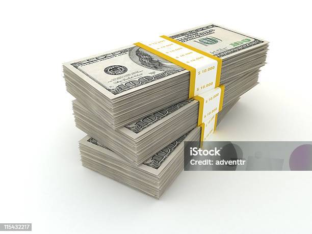 Money Packs Isolated On White Stock Photo - Download Image Now - Stack, American One Hundred Dollar Bill, Bank Account