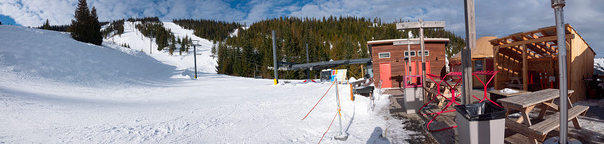 Chewelah, Washington/USA - February 2019: 49 Degrees North Base Area Ski Lift