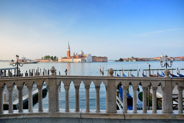 Church of San Giorgio Maggiore, Venice Church of San Giorgio Maggiore at sunrise in Venice, Italy gondola traditional boat stock pictures, royalty-free photos & images