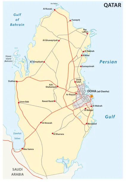 Vector illustration of Road Map of the States of Qatar