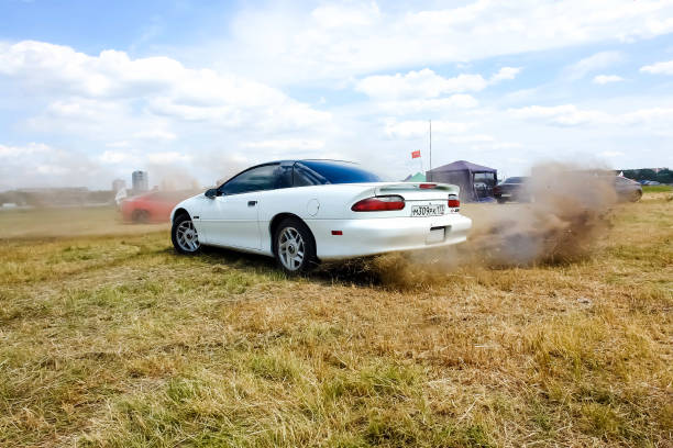 racing sport car sliding  in dust