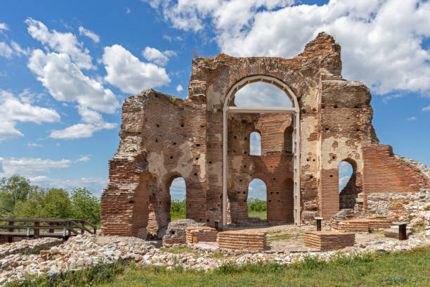 Ruins of early Byzantine Christian basilica know as The Red Church near town of Perushtitsa, Plovdiv Region, Bulgaria View of ruins of early Byzantine Christian basilica know as The Red Church near town of Perushtitsa, Plovdiv Region, Bulgaria ancient rome stock pictures, royalty-free photos & images