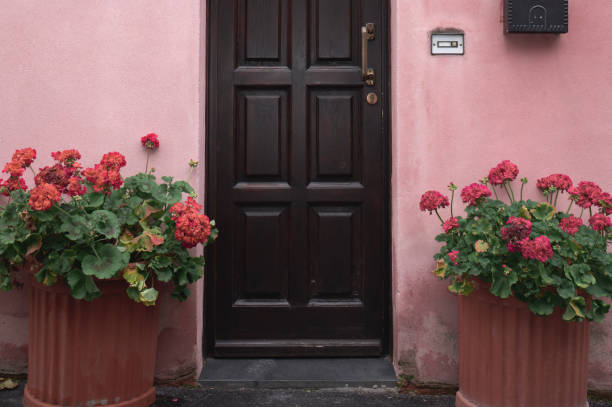 Flowers on a door outside a house in Oxford,UK.
