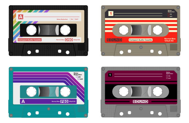 illustrations, cliparts, dessins animés et icônes de cassette audio compacte. - retro revival music audio cassette old