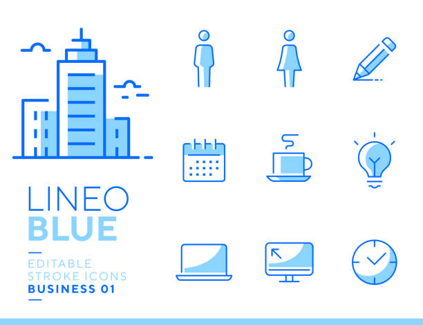 Lineo Blue - Office and Business line icons Vector icons - Adjust stroke weight - Expand to any size - Change to any color human settlement stock illustrations