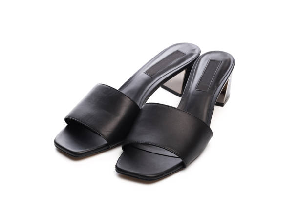 Womans summer  leather sandals isolated on white background - Image