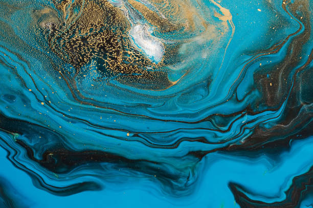 istock Acrylic Fluid Art. Blue sapphire waves and gold grid inclusion. Abstract marble background or texture 1154340040