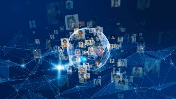 Global communication network concept. Various ethnic group people.