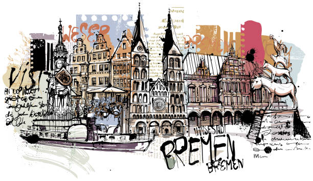 Bremen Skyline Hand drawn Skyilen sketch of Bremen in Germany germany illustrations stock illustrations