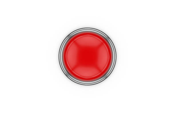 istock Red round push button with metallic border on isolated white background, 3d illustration 1154348633