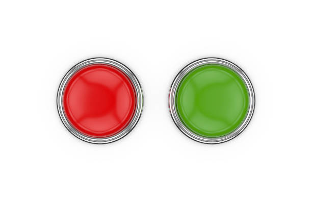 istock Red round push button with metallic border on isolated white background, 3d illustration 1154349983