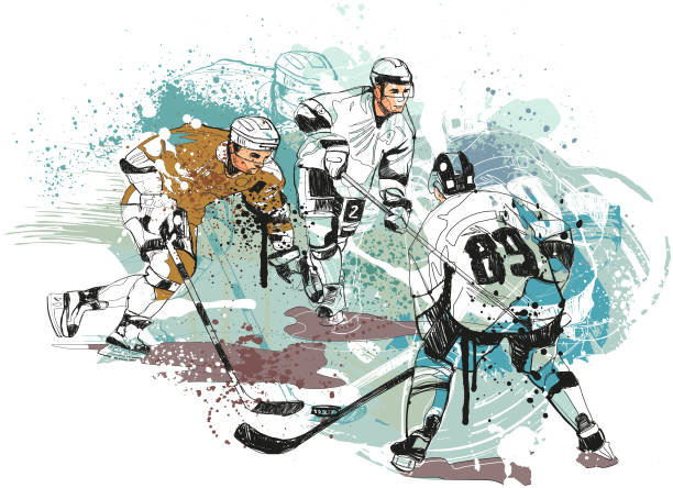 Ice hockey sketch Hand drawing ice hockey sketch isolated on white background. Reduced to only one layer. ice hockey league stock illustrations