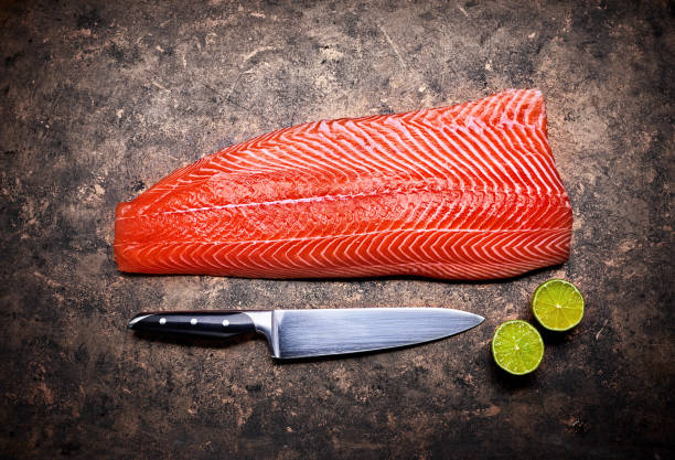 istock Fresh salmon steak red fish on grunge 1154354442