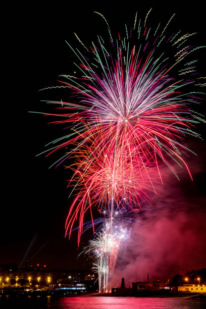 istock fireworks at night next to the beach 1154354674
