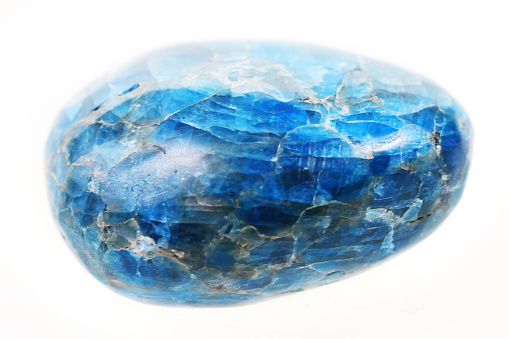 blue apatite mineral isolated on the white background