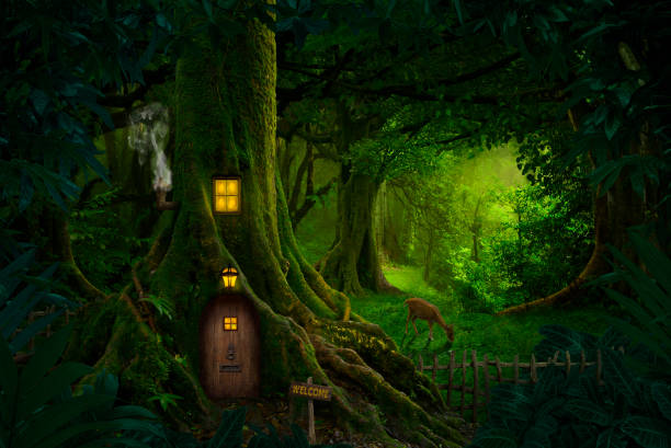 istock Magical story forest with small house 1154358735