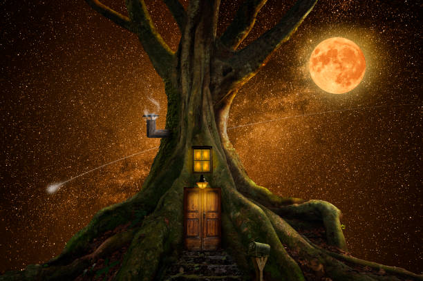 istock Magical story forest with small house 1154358805