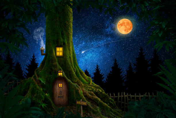 istock Magical story forest with small house 1154358839