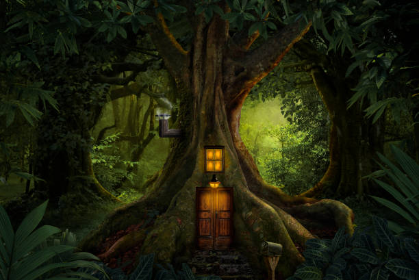 istock Magical story forest with small house 1154358868