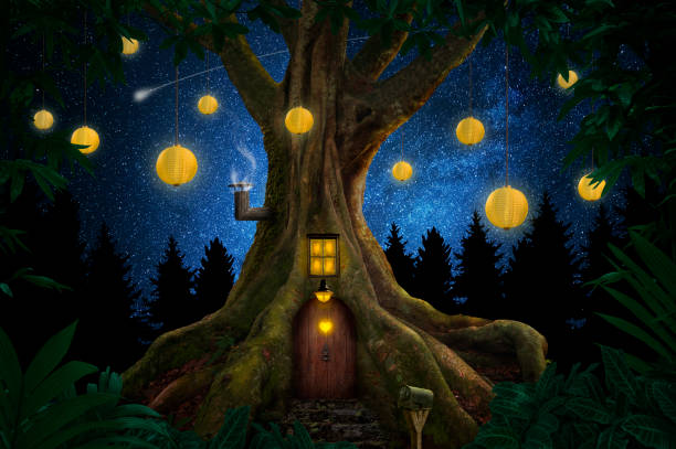 istock Magical story forest with small house 1154358876