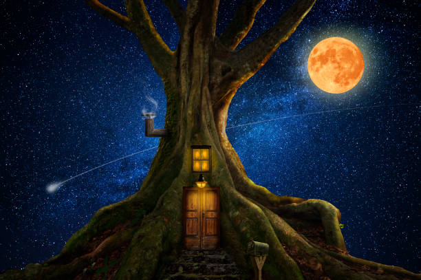 istock Magical story forest with small house 1154358972