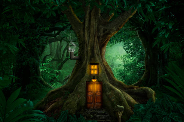 istock Magical story forest with small house 1154358976