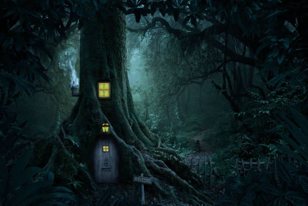 istock Magical story forest with small house 1154359039