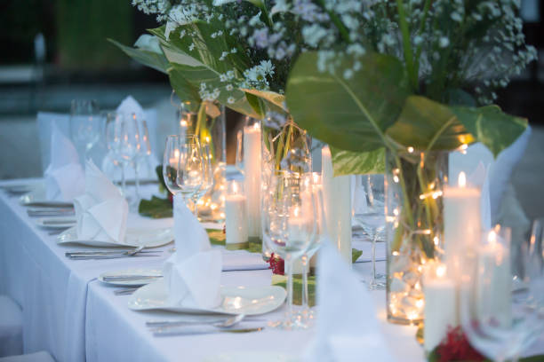 istock Wedding table decor. Beautiful Luxury Festive table arranging for wedding or party 1154359460
