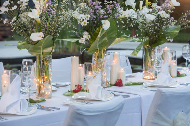 istock Wedding table decor. Beautiful Luxury Festive table arranging for wedding or party 1154360233