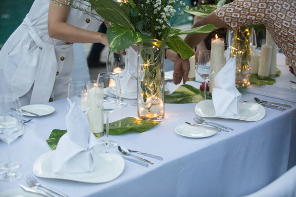 istock Wedding table decor. Beautiful Luxury Festive table arranging for wedding or party 1154360234