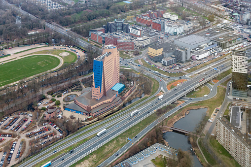 Aerial view city of Goningen with modern skyscaper, The Netherlands