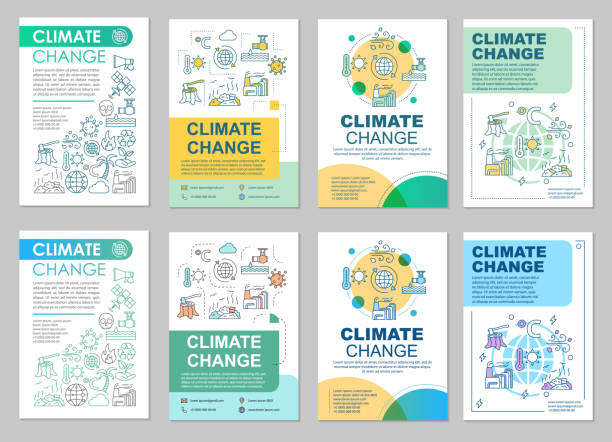 ilustraciones, imágenes clip art, dibujos animados e iconos de stock de folleto sobre cambio climático - cambio climatico