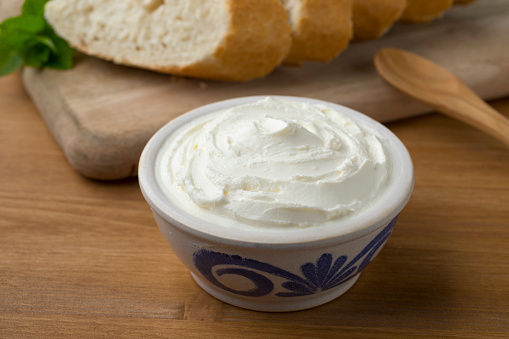 Fresh white cheese, called fromage blanc in France used as a spread