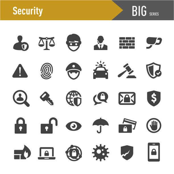 ilustrações de stock, clip art, desenhos animados e ícones de security icons set - big series - key locking lock symbol