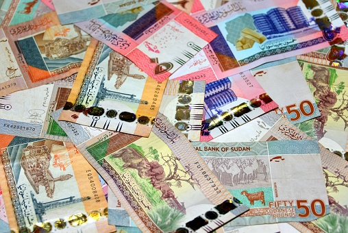 Sudanese Pounds - banknotes issued by the Central Bank of Sudan - currency of Sudan - The pound is divided in 100 piasters, it is pegged to the United States dollar - ISO 4217.