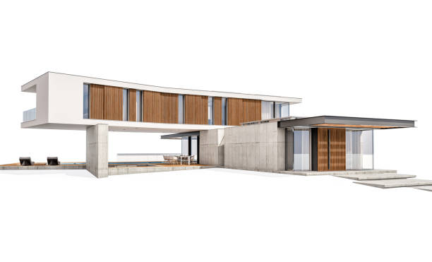 istock 3d rendering of modern house on the hill with pool isolated on white 1154373338