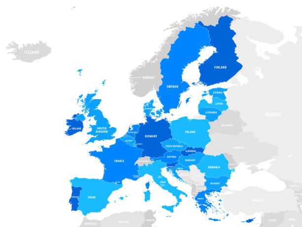 ilustraciones, imágenes clip art, dibujos animados e iconos de stock de mapa vectorial de la ue, unión europea - europa continente
