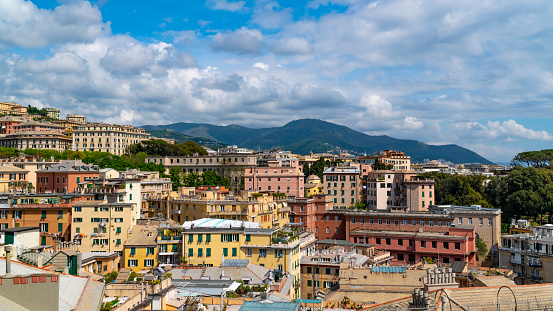 Aerial View of Old Town Genoa. Genova Skyline, Italy