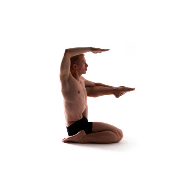Yoga alphabet. The letter E formed by yogi body