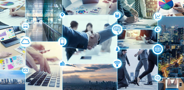 ビジネスコミュニケーションの概念。ビジネスとテクノロジー - 全景 写真 ストックフォトと画像