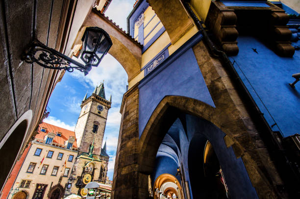 Astronomical Clock Of Prague Viewed From Small Alley