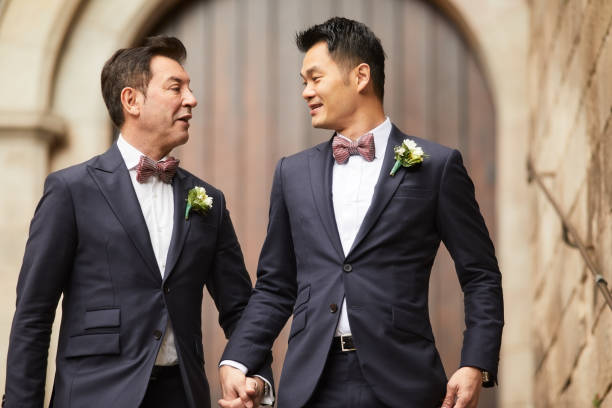 istock Gay couple engagement portraits. 1154383921