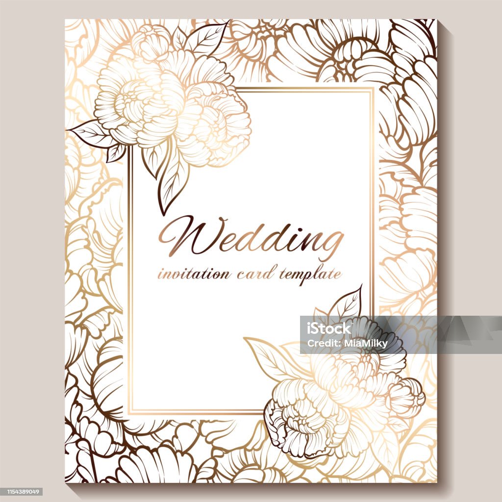 Antique Royal Luxury Wedding Invitation Gold On White Background With Frame  And Place For Text Lacy Foliage Made Of Roses Or Peonies With Shiny  Gradient Stock Illustration - Download Image Now - iStock