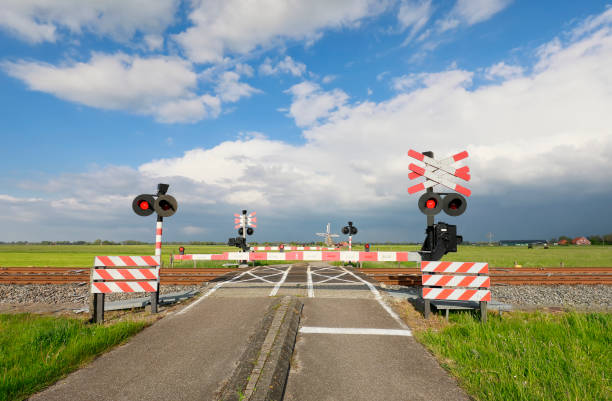 istock cycling path, railway crossing and windmill, Holland 1154398214