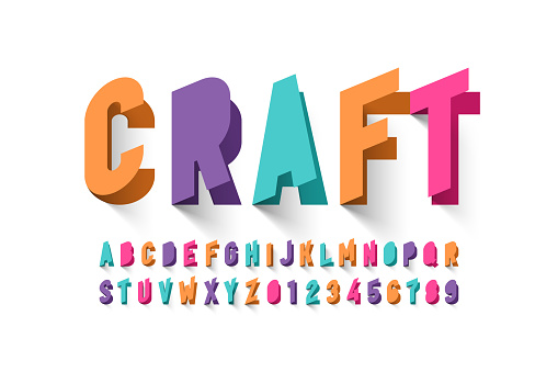 Paper craft style font design, alphabet letters and numbers vector illustration